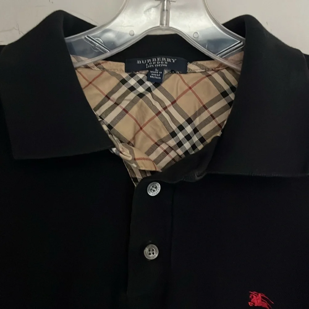 Burberry Sz Large Nova Check Black Long-sleeve Polo Knit Shirt - Picture 3 of 10